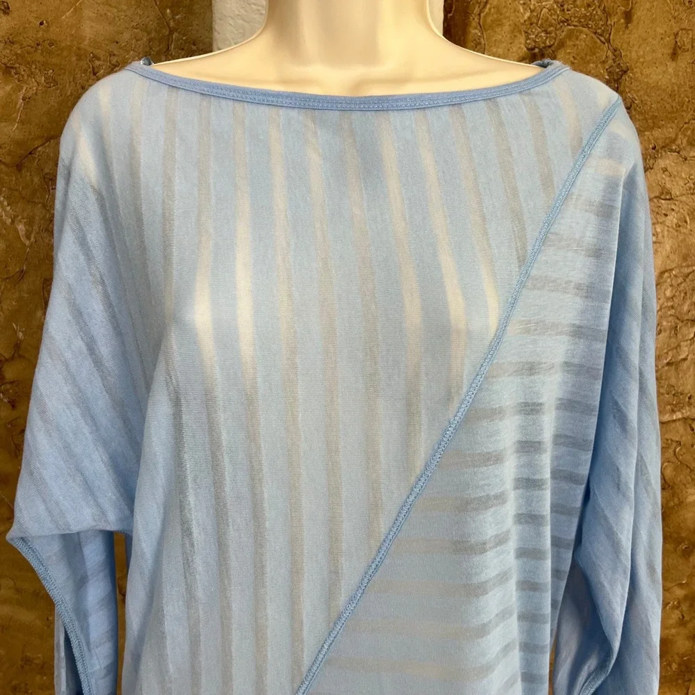 Alo Yoga Top Women Medium Blue Sheer Striped Long Sleeve Boat Neck Pullover